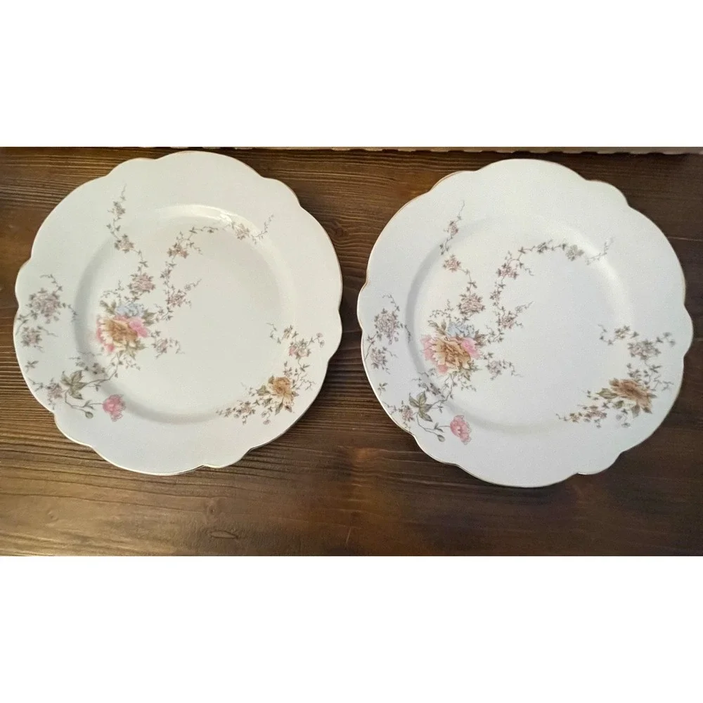 Lot of 6 Antique Haviland Limoges Plates Pink Rose Scalloped Gold Rim France